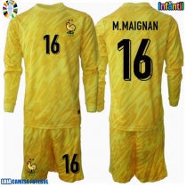 Camisa de Futebol França Mike Maignan #16 Goleiro Equipamento Principal Infantil Europeu 2024 Manga Comprida (+ Calças curtas)